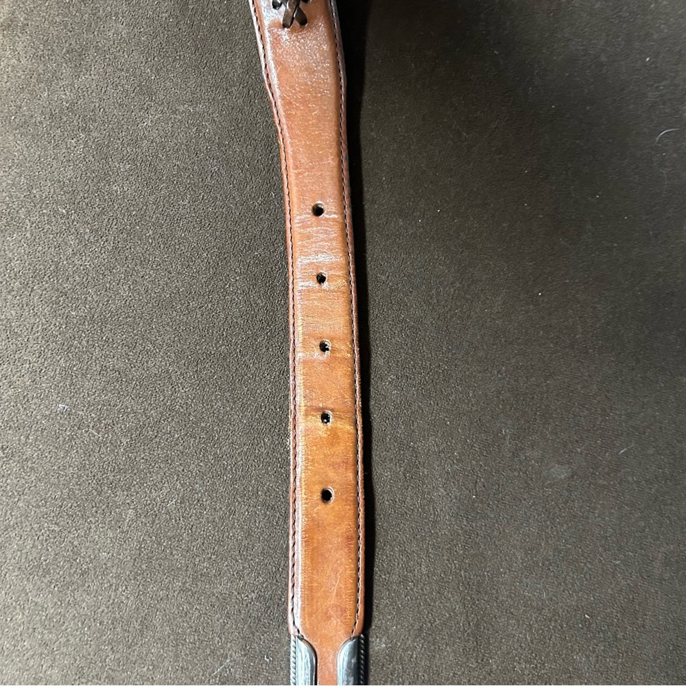 Tony Lama vintage genuine leather belt with braided center silver buckle 36 - Picture 5 of 13